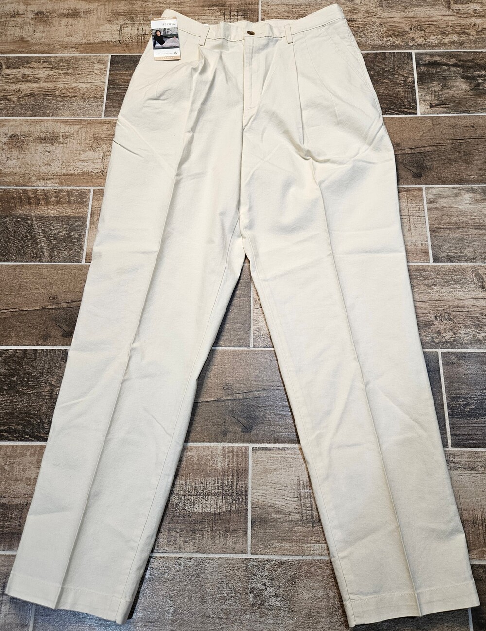 NWT Vtg Savane Womenswear Pleated Chino Pants Size 12 Med Khaki Cream 90s Y2K
